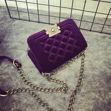 Robe Style Diamant Treillis Chaîne Sac Coréenne Hiver Velours Messager Petit Sacs Dames De Mode Épaule Fourre-Tout Violet Jour Embrayages