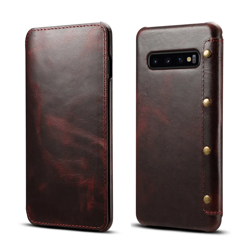 Case de Couro Genuíno para Samsung Capa para Iphone Real Galaxy Note 8 s8 s9 S10 Carteira Flip 11 Pro Max x xs xr 6 s 7 Plus 10 9 19 Cheap Estojos dobráveis