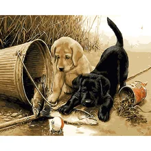 Собаки играть в игры DIY Цифровая масляная краска ing по номерам цветной набор краски на холсте с деревянной рамкой для детей подарок