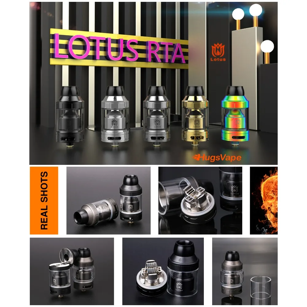 

Original Hugsvape Lotus RTA Atomizer Rebuildable Vape Tank 24mm 2ml/5ml Dual Coil Electronic Cigarette Vape Vaporizer Tank