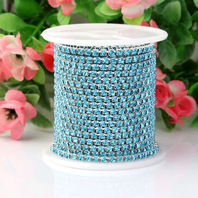 1yard/piece 30colors glass crystal Rhinestone Chain,silver bottom sew on Cup Chains For diy Garment Bags decorations
