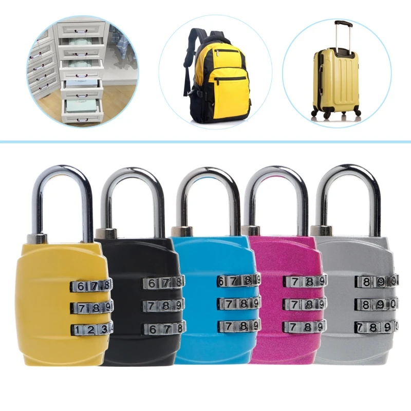 

OOTDTY Zinc Alloy Security 3 Combination Travel Suitcase Luggage Code Lock Padlock Silver White/Sky Blue/Black/Hermosa Pink