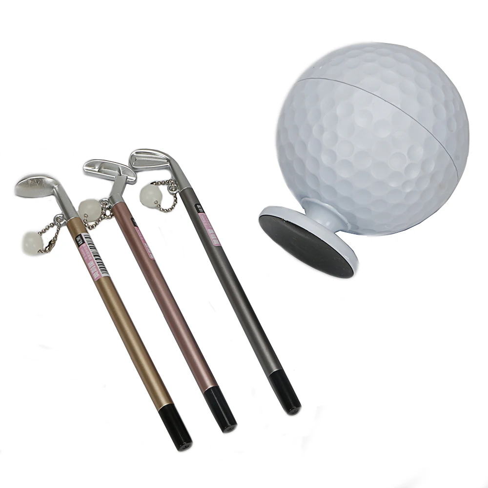 Golf Gift Mini Golf ball Pen Holder Creative Pen Container with Three Golf Club Shape Ballpoints free shipping Golf Gift Mini Golf ball Pen Holder Creative Pen Container with Three Golf Club Shape Ballpoints free shipping