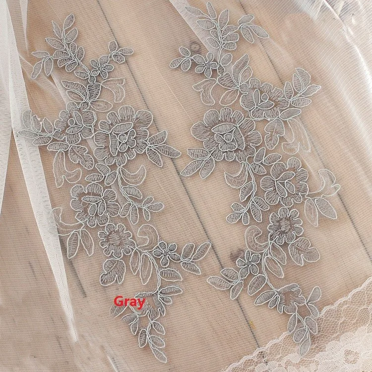 5 пар цветов 27X12 см Изысканная свадебная вуаль украшения на голову Кружевная аппликация с кружевной отделкой платье DIY кружевные аксессуары