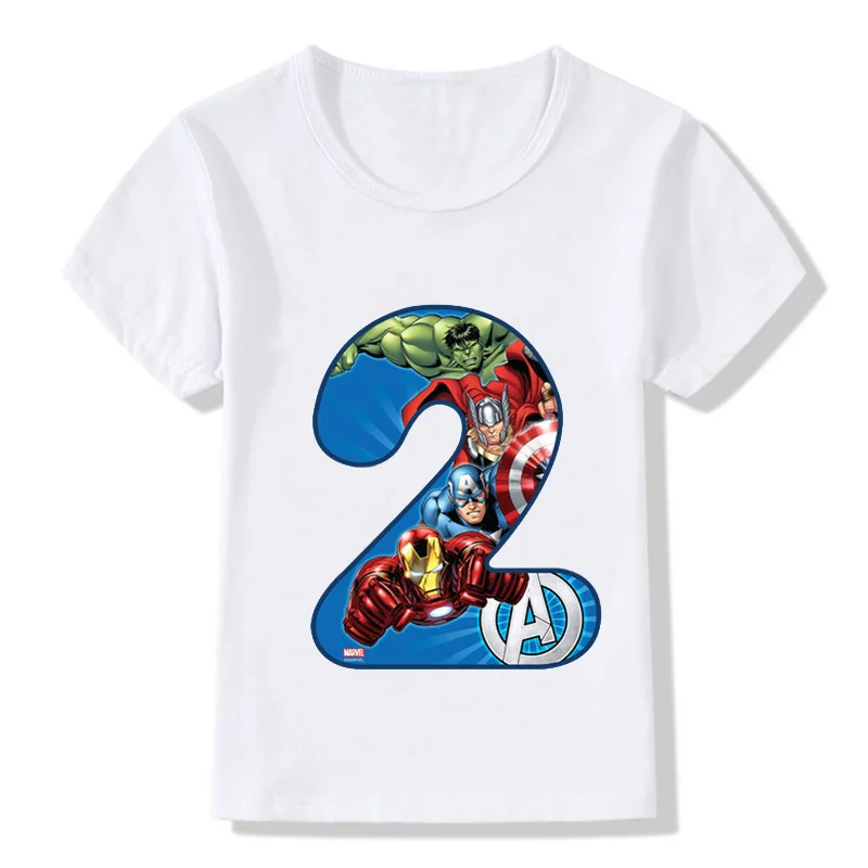 

Kids Happy Birthday Avengers Number 1~9 T-shirt Boys and Girls Superhero T-Shirt Baby Number Top Children's Clothes