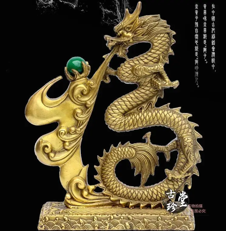 

China Palace Bronze Copper Sculpture Lucky Fengshui Auspicious Dragon God Statue