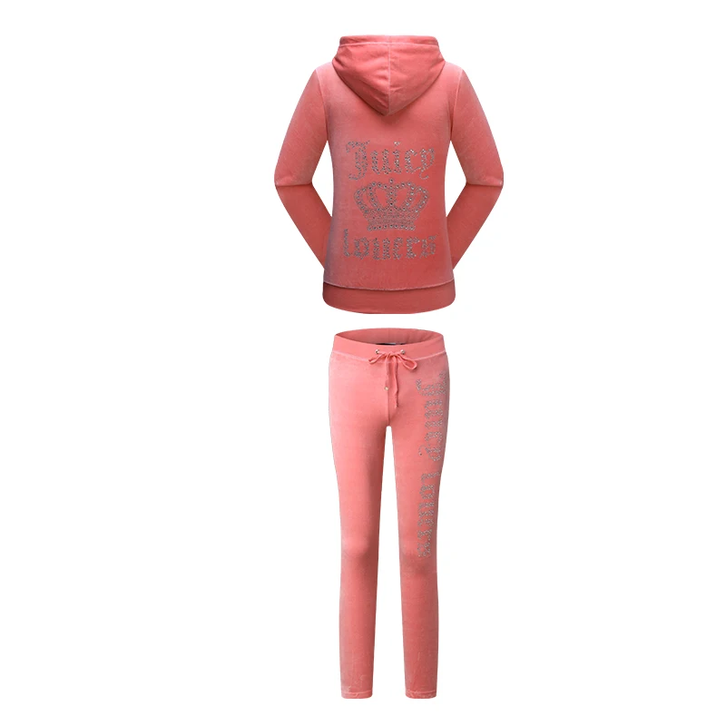 Juicy Lovers бренд весна осень женские спортивные костюмы Синий Серый Черный pleuche повседневные спортивные костюмы с капюшоном Спортивная толстовка с воротником-стойкой костюм - Цвет: Розовый