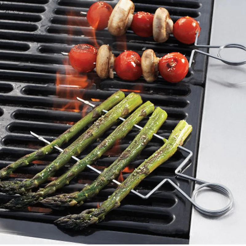 

4pcs Stainless Steel BBQ Skewer Barbecue Grill Clips Sticks Needle Veggie Raft Double Wide Skewers Panic Camping Outdoor Tools