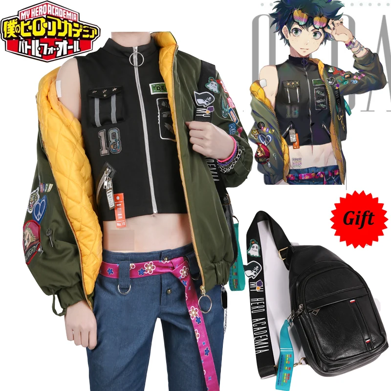 

New My hero academia Midoriya Izuku deku cosplay costume fashion jacket dalily uniform Anime clothes outfit coat+vest+pants+Bag