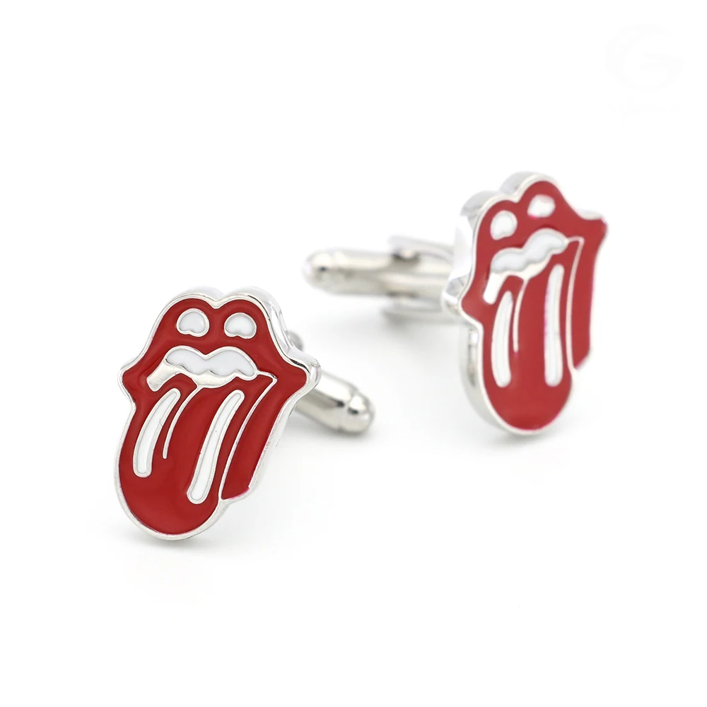 

Men's Rock and Roll Cuff Links Copper Material Red Color Tongue