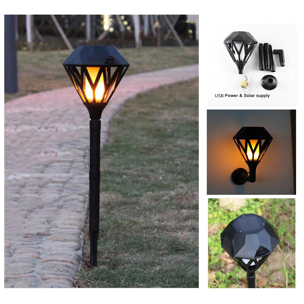 

LED Solar Flame Flickering Lawn Lamp USB LED Flame Torch Light Outdoor Waterproof LED Solar Garden Decoration Light Wall Lamp