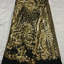Африканский Кружево Ткань золото Блёстки Черные Сетчатые Кружево высокое качество Кружево Ткань для праздничное платье блесток Ткань для шитья
