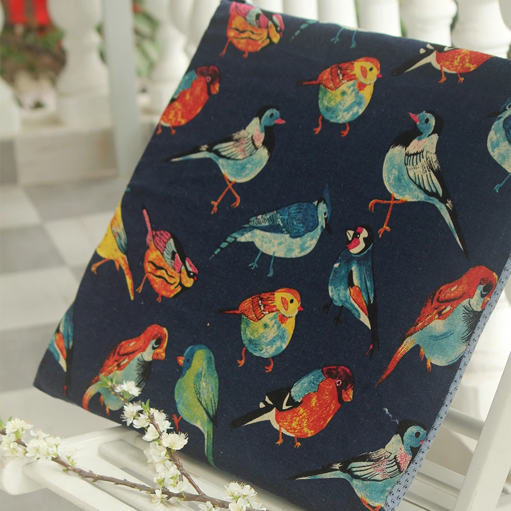 

1 meter Handmade DIY fabric bamboo hemp Deep blue bird Width 1.35meter