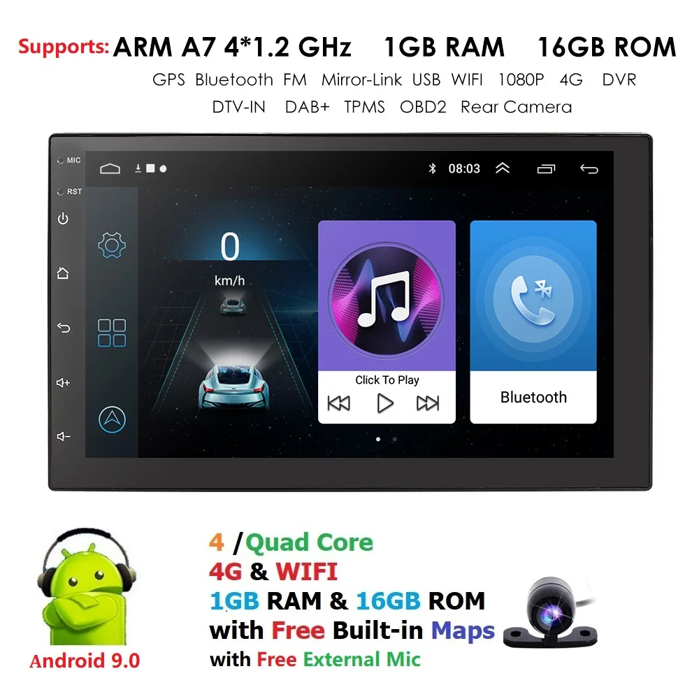 

Android 9.0 2Din Car Radio Universal GPS Navigation Car Multimedia Player For Volkswagen Nissan Hyundai Kia Toyata CR-V Mazda BT