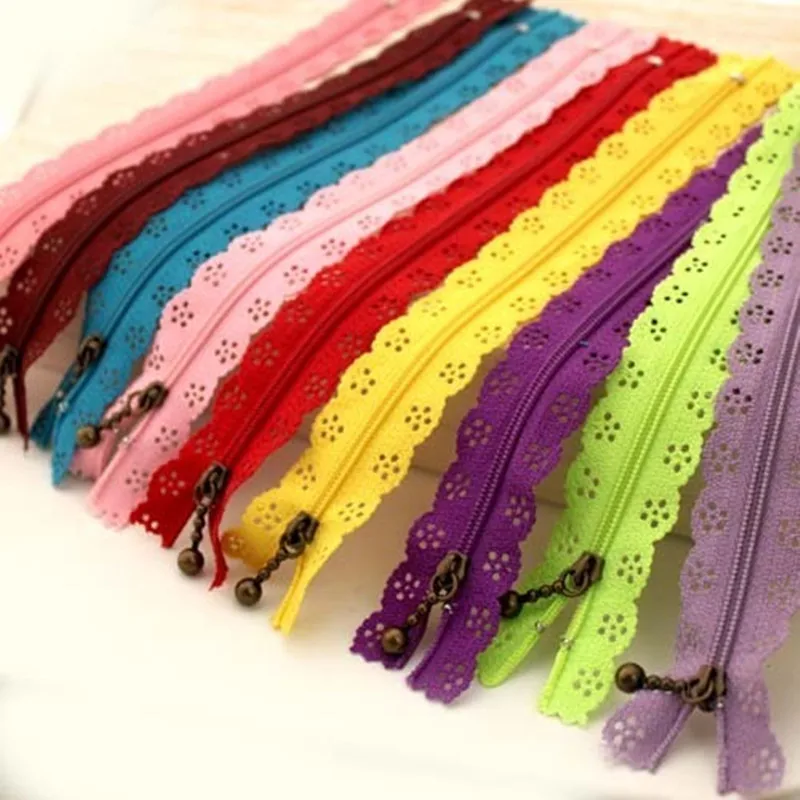 20CM Lace Zipper Antique Bronze puller 24 colors mixed, 50pcs/lot