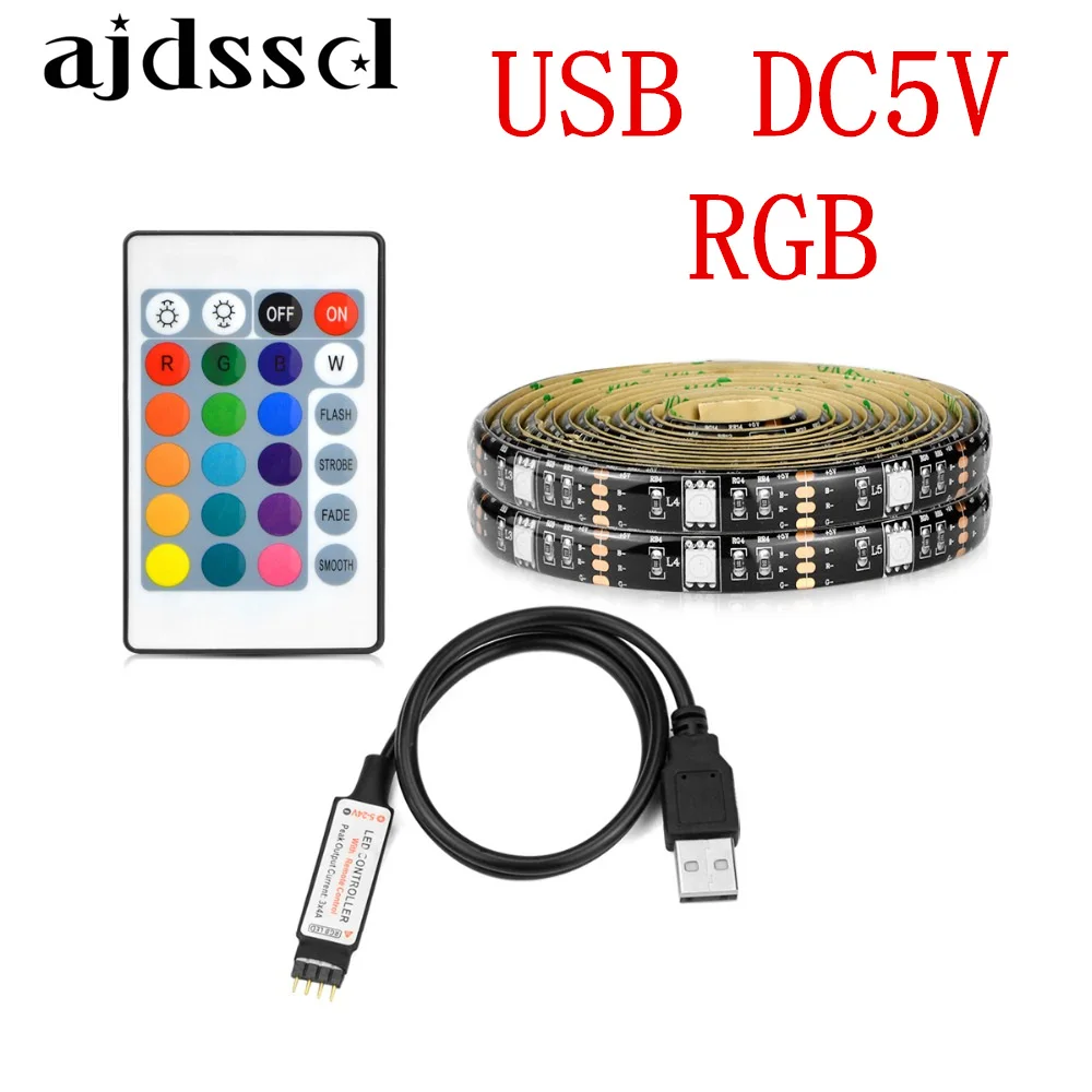 

24Key Remote Control RGB Flexible LED Strip Light 50cm to 5m Waterproof 5V USB 5050 SMD 60LEDs/M Bar Car TV Decoration Lighting