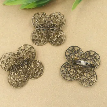 

Vintage Blank Brooches Bases Antique Bronze tone Filigree Lucky Flower Pad Bezel Back Pins Brooch Settings Findings 35mm