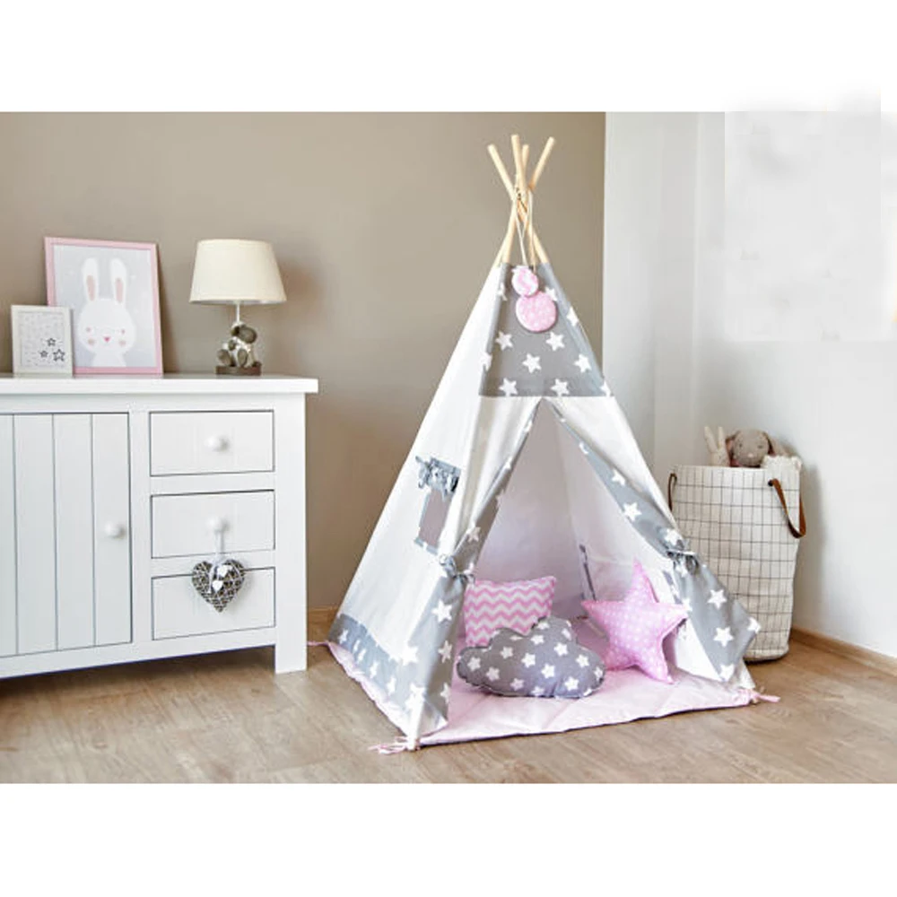 Grey star and pink design Children's tent baby toy house Children play tent Cotton tents Baby dollhouse teepee house