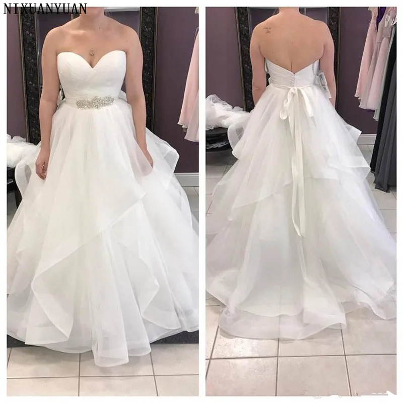 

New Charming Ball Gown Wedding Dresses 2019 Sweetheart Pleats Sash Sweep Train Arabic Bridal Gowns Plus Size Cheap Custom Made