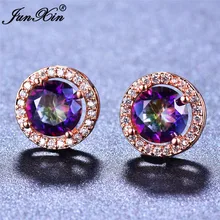 Модные женские серьги-гвоздики с большим радужным камнем в стиле бохо, фиолетовые, красные, циркониевые свадебные серьги для женщин, серьги с наполнением из розового золота