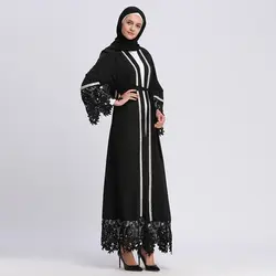 Мусульманская вышивка Абая бисер кружево Макси платье туника длинные халаты кимоно Рамадан Исламская, молитвенная костюмы поклонение