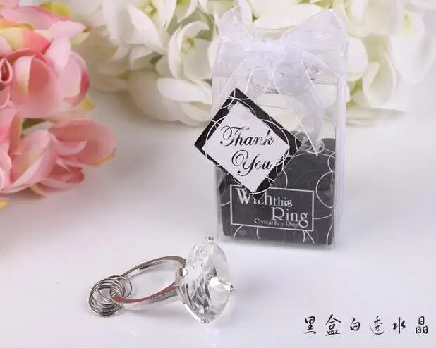 

150 pcs/lot With this Ring Diamond Keychain White Key Chain Wedding Favors and gifts DHL Fedex Free Shipping