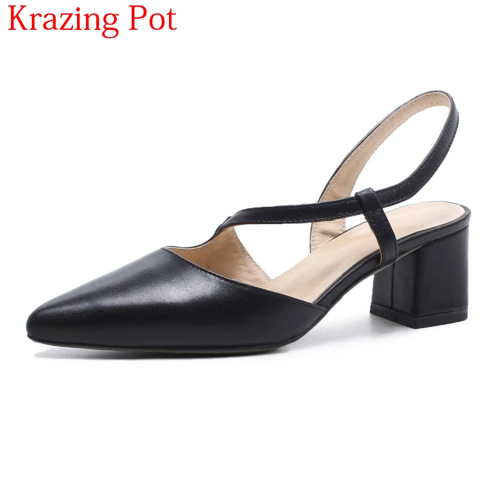 

2018 Office Lady Genuine Leather Pointed Toe Solid Sweet Shallow Summer Shoes High Heels Fashion Concise Sweet Women Sandals L33
