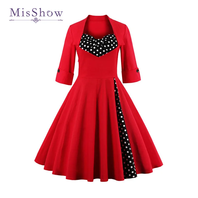 

MisShow In Stock S-5XL Plus Size Vintage Dress Square Collar Long Sleeve Knee Length Women Party Dress Autumn Dress Ship Fast
