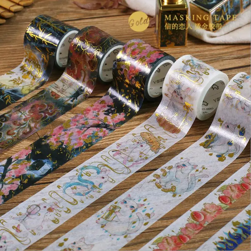 

Gold Foil Washi Tape Romantic Cherry Blossom Sakura Cat Diy Scrapbooking Masking Tapes Cute Japanese Stationery