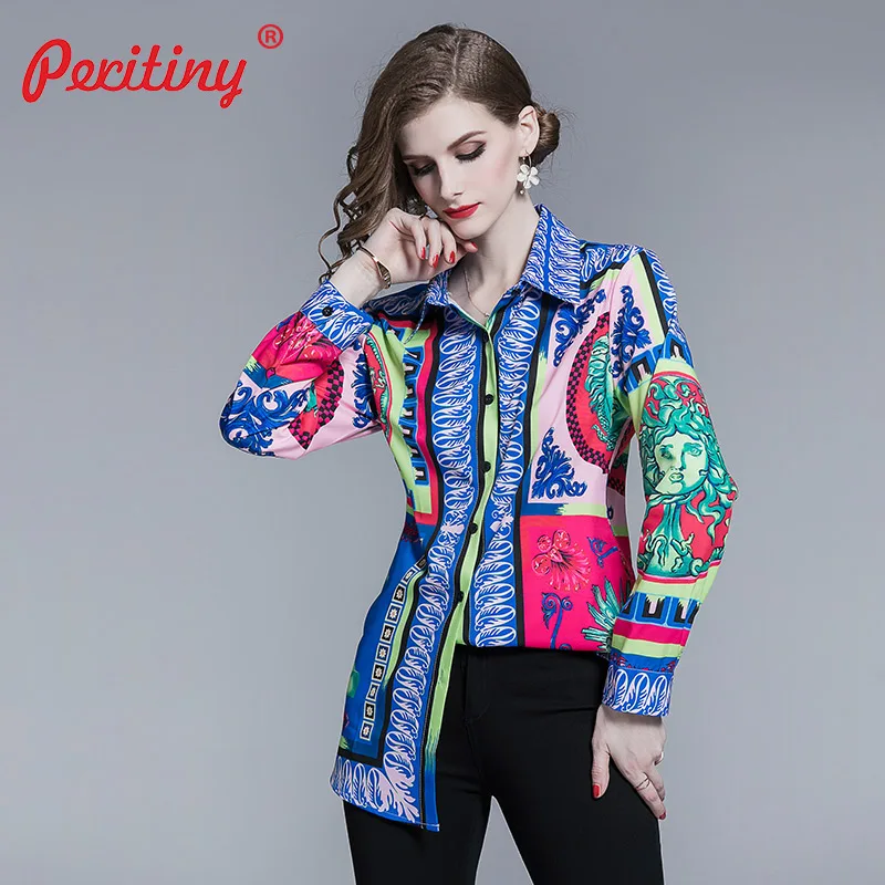 

Peritiny S-3XL Plus Size Tops Summer Autumn Winter Spring Blue Long Shirt Korean Style Women Vintage Women Blouses