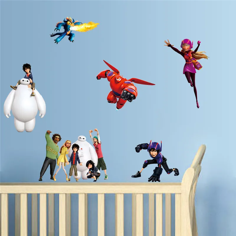 Big Hero Baymax Wall Stickers For Nursery Kids Room Pattern Home Decorations PVC Walls Decals Cartoon Movie Mural Art DIY Poster