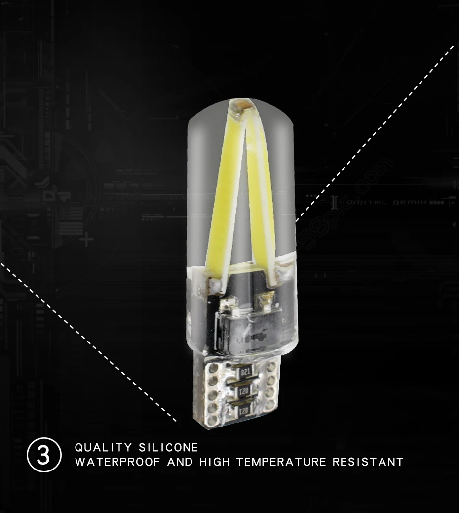 2x T10 Canbus Car LED Silicone Lights T10 194 W5W No Error Filament COB Warm White Light Car-styling Blue Red Crystal Blue Color (5)