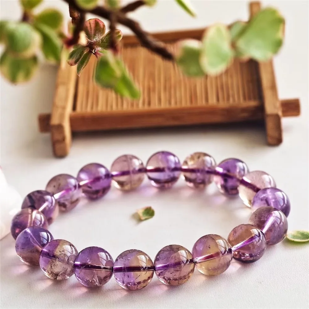 

100% Natural Ametrine Purple Yellow Crystal 11.2mm Round Beads Bracelet Woman Man Brazil Gift AAAAA Drop Shipping Certificate