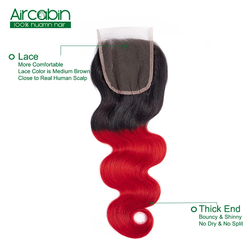 Ombre Peruvian Body Wave 3 Bundles with Closure Pre-Colored T1B/Red Dark Roots Non Remy Human Hair Extensions AirCabin Ombre Peruvian Body Wave 3 Bundles with Closure Pre-Colored T1B/Red Dark Roots Non Remy Human Hair Extensions AirCabin