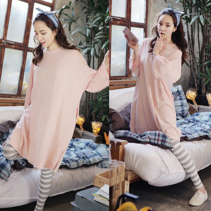 

Spring Autumn Women's Korea Style Nightgown Pajamas Sets Warm Cute Sleepwear Onesie Home Clothing Plus Size M~2XL