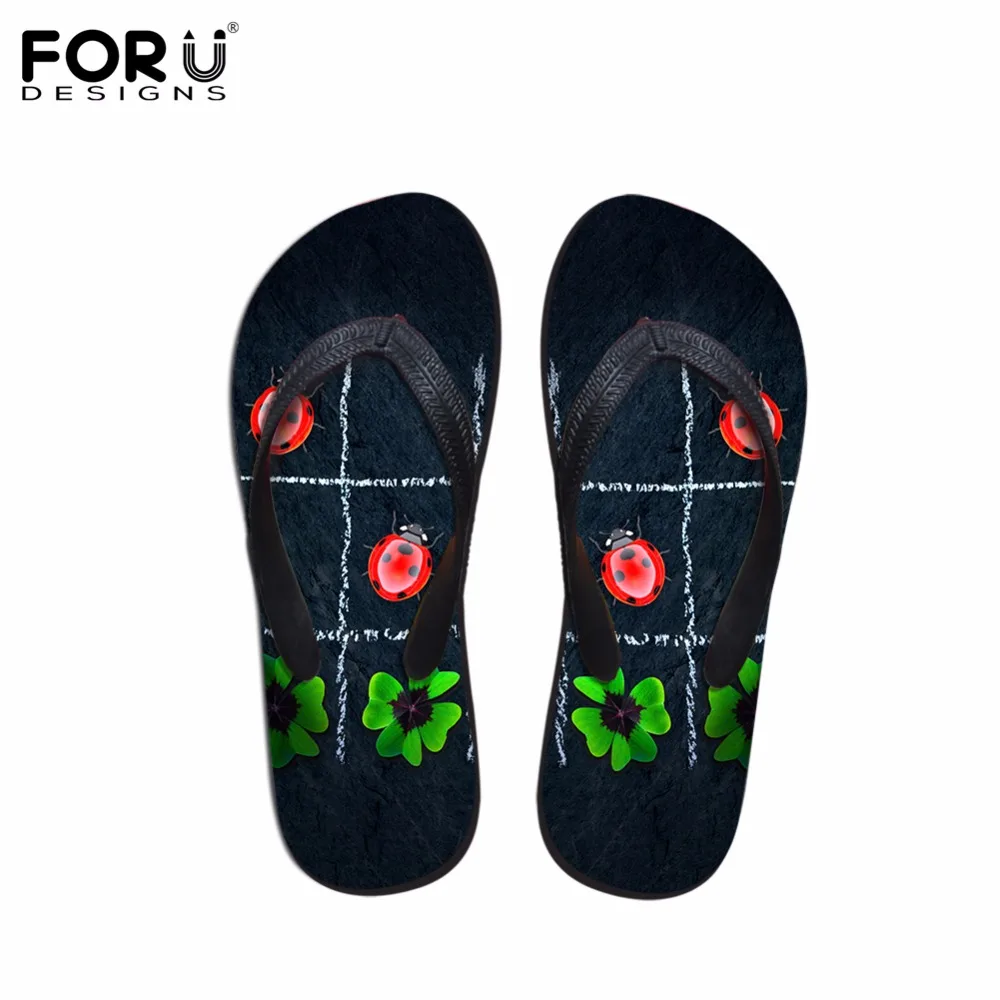 

FORUDESIGNS Flip Flops Women Summer Ladybug Printed Flats Flipflops for Women 3D Leaf Beach Sandals Woman Ladies Water Shoes