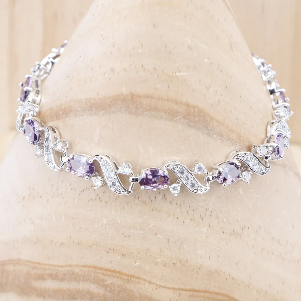 Женский браслет с фиолетовыми циркониевыми камнями, серебро 925, ювелирный браслет для женщин, Овальный Фиолетовый кубический циркон, подарочная коробка