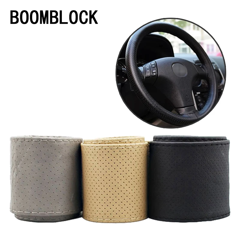 

BOOMBLOCK 38cm Car Covers Steering Wheel Leather For Audi A4 A3 A6 C6 B7 B8 B5 Q5 Seat Leon Ibiza Skoda Fabia Yeti Accessories