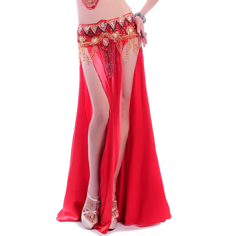 Производительность для индийского беллиданса, юбка Святой 2-по бокам разрезы юбка пикантные Для женщин живота юбка для танцев Женская Одежда для танцев, юбка