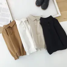 Осенне-зимние вязаные изделия для младенцев, Свитера для маленьких девочек и мальчиков детские свитера для мальчиков девочек с отложным воротником, топы, детская одежда JW6864