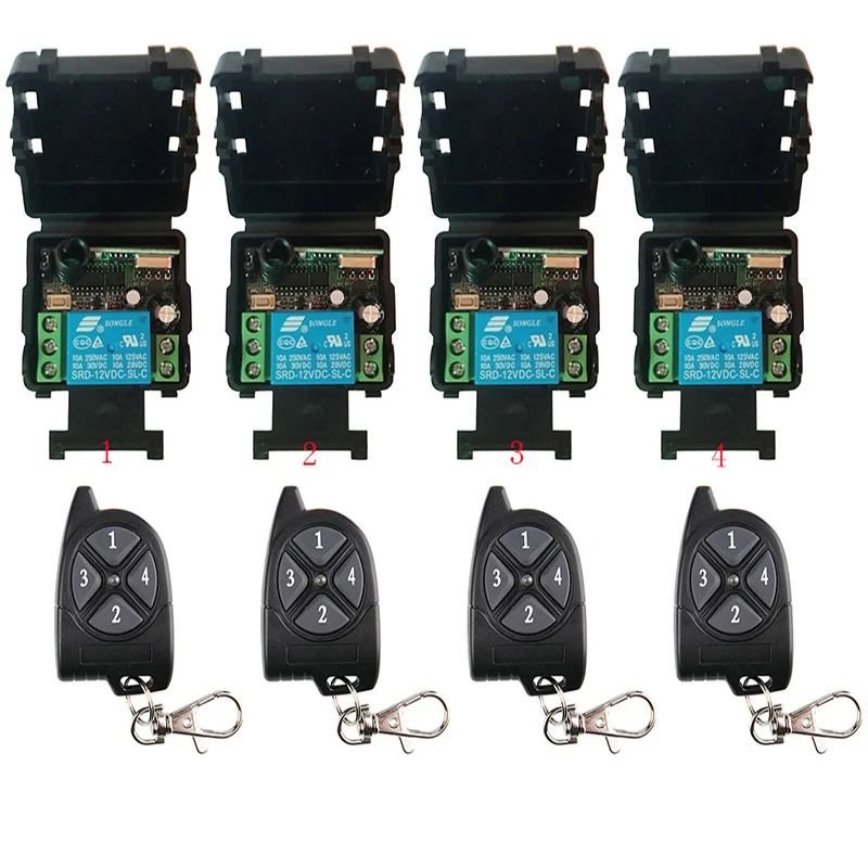 

DC 12V 24V 10A 433 MHz 1CH 1 CH Wireless Relay RF Remote Control Switch Receiver+1 2 3 4 Transmitter Garage Door shutters lamp