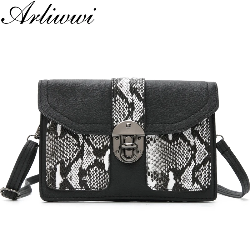 

Arliwwi Brand SALES Small Serpentine Embossed PU Leather Messenger Bags Women Patched Design Durable Summber Purses Handbags