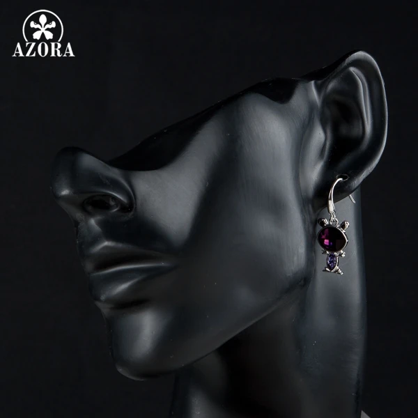 AZORA Black Eye Frog White Gold Color Stellux Austrian Crystal Drop Earring TE0086