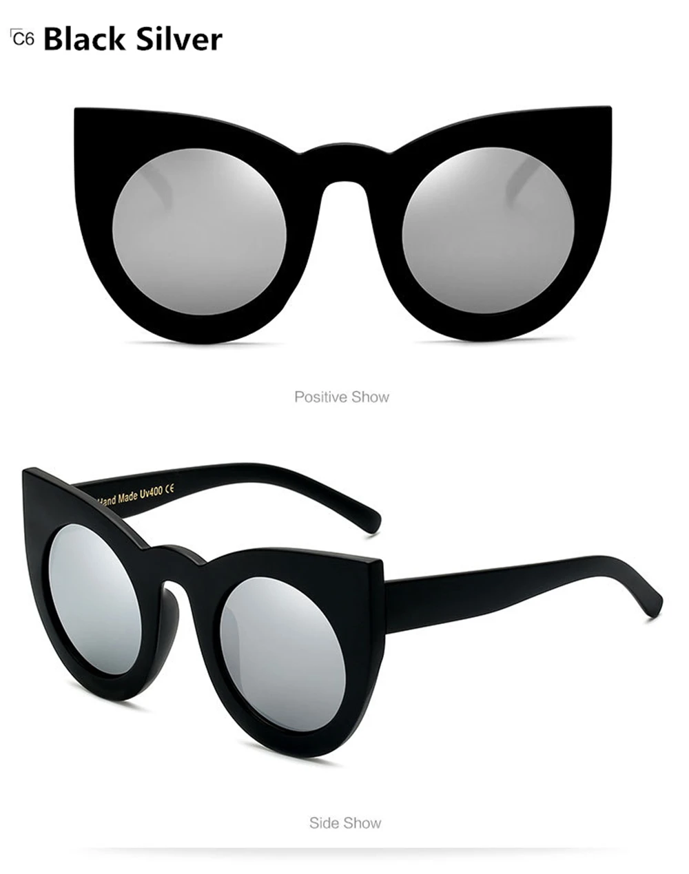 Oversize Women Sunglasses Cat Eear Round Frame Eye Sun Glasses Brand