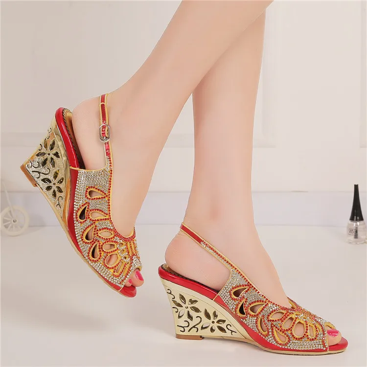 G-sparrow 2018 New Summer Diamond Roman Peep Toe Crystal Stiletto High Heel Shoes Women Rhinestone Wedges Sandals25