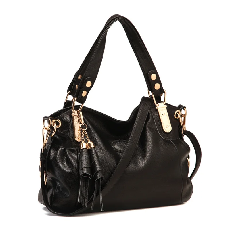 المرأة حقيقية حقائب يد جلدية عارضة البني حمل أكياس الإناث العلامة التجارية مصمم Crossbody حقيبة ساعي الأعلى مقبض حقيبة مع شرابة