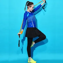 Женский спортивный комплект с длинным рукавом, быстросохнущая дышащая рубашка, юбка-штаны, спортивная одежда для настольного тенниса, одежда для бадминтона, женский костюм