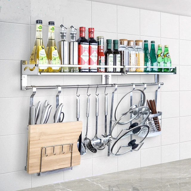 304 Stainless Steel Wall Mount Single Tier E Rack Multi Function 304 Stainless Steel Wall Mount Single Tier E Rack Multi Function No Drilling