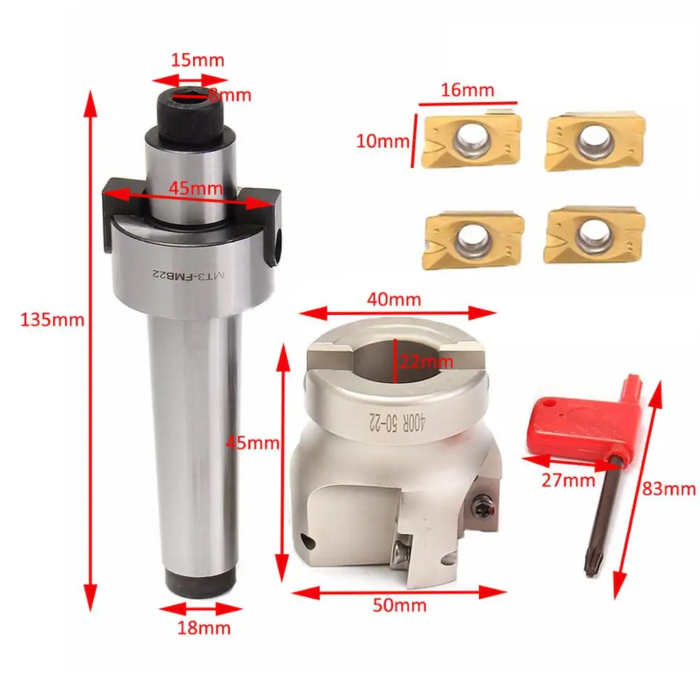 1pc Mayitr 50mm Face Milling Cutter MT3-FMB-Shank + 4pcs APMT1604 Inserts with Box For CNC Milling Tools