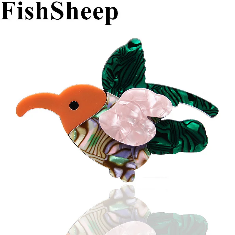 

FishSheep 2018 New Flying Birds Brooches For Women Acrylic Mixed Color Cute Bird Lapel Pin And Brooch wedding Jewelry Women Gift
